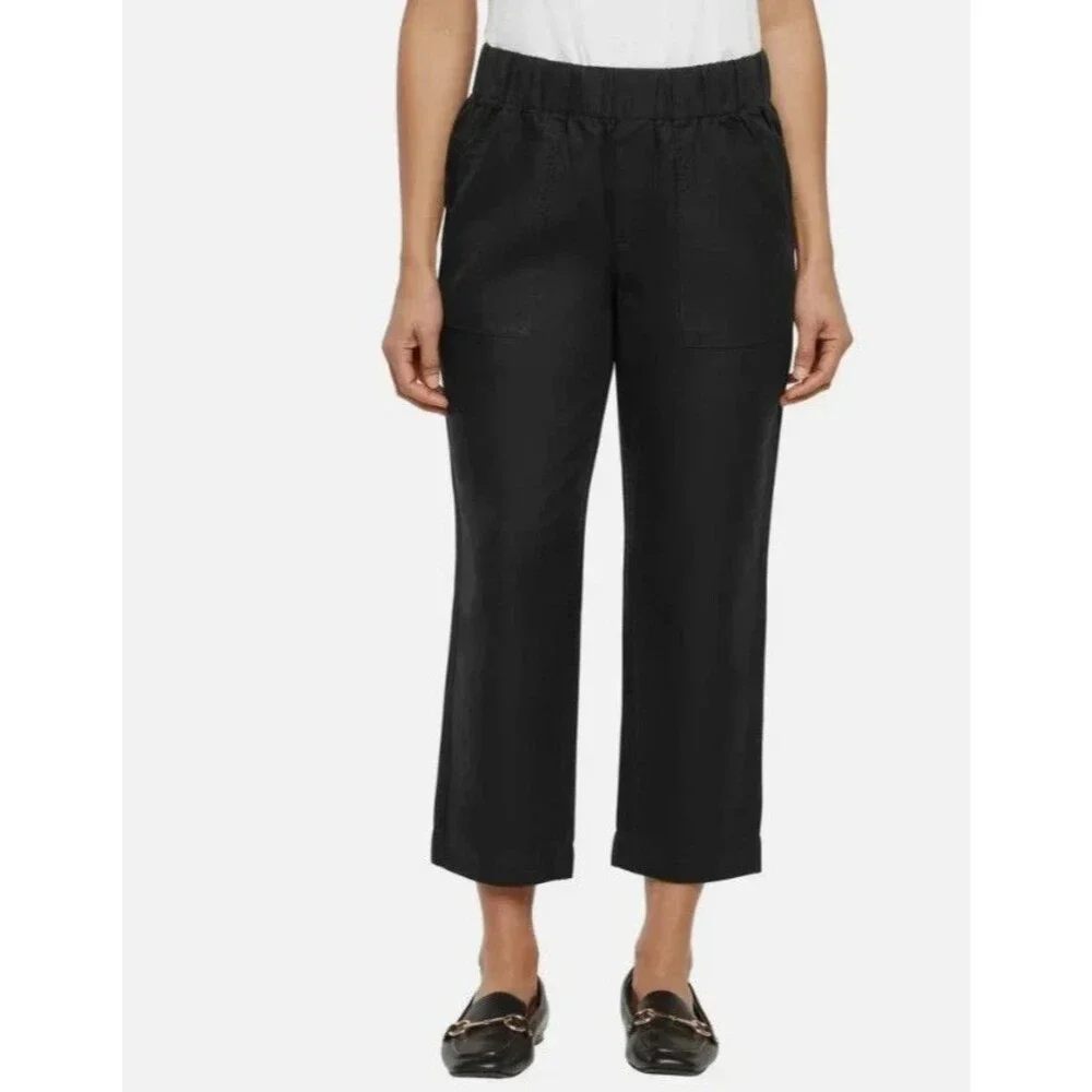 Banana Republic Women's XL True Black Tapered Crop Pull-On Linen Blend Pants
